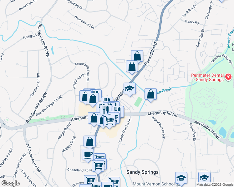 map of restaurants, bars, coffee shops, grocery stores, and more near in Sandy Springs