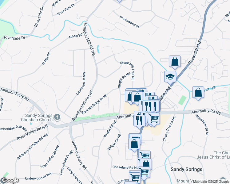 map of restaurants, bars, coffee shops, grocery stores, and more near 95 Brandon Ridge Drive Northeast in Sandy Springs