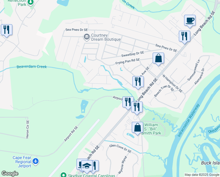map of restaurants, bars, coffee shops, grocery stores, and more near 4817 Navigation Rd SE in Southport