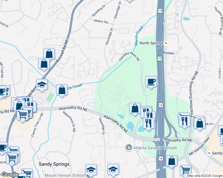 map of restaurants, bars, coffee shops, grocery stores, and more near 6779 Encore Boulevard in Sandy Springs