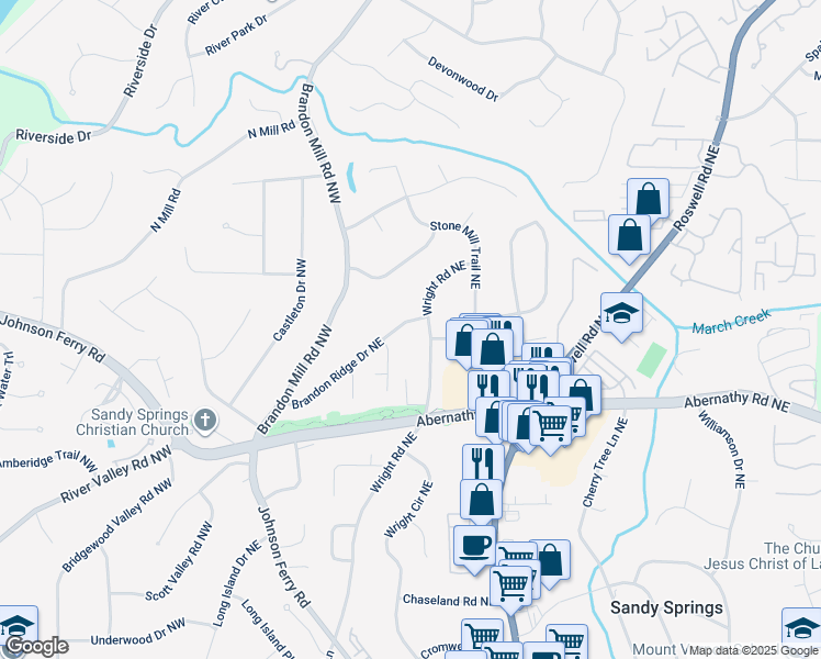 map of restaurants, bars, coffee shops, grocery stores, and more near 95 Brandon Ridge Drive Northeast in Sandy Springs