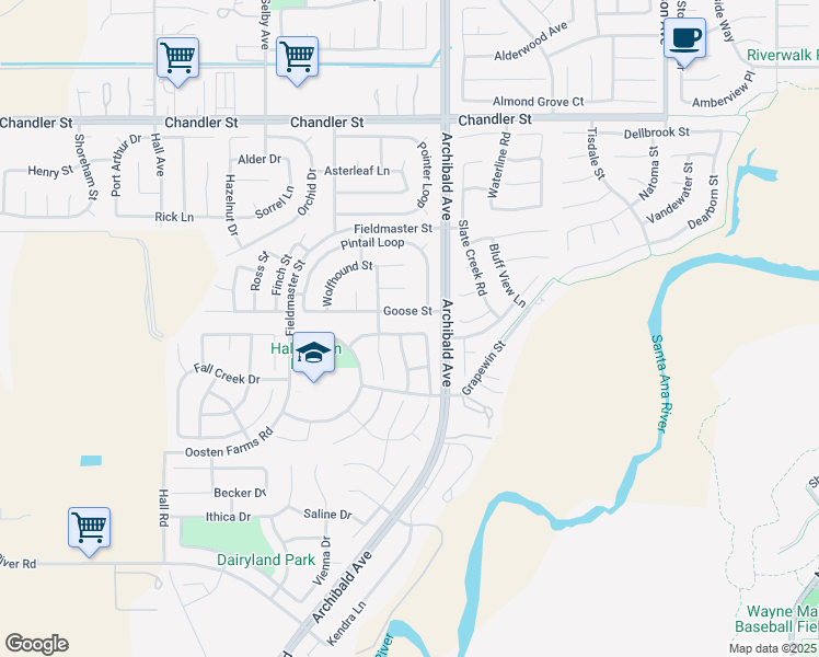map of restaurants, bars, coffee shops, grocery stores, and more near 14244 Sunny Brook Lane in Corona