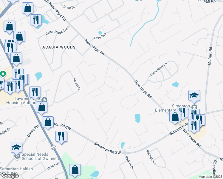 map of restaurants, bars, coffee shops, grocery stores, and more near 651 Marble Arch Avenue in Lawrenceville