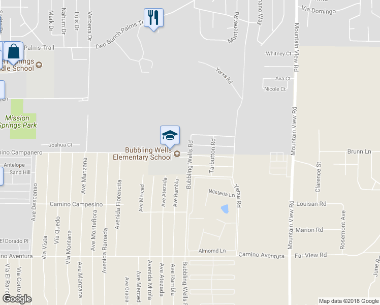 map of restaurants, bars, coffee shops, grocery stores, and more near 15068 Bubbling Wells Road in Desert Hot Springs