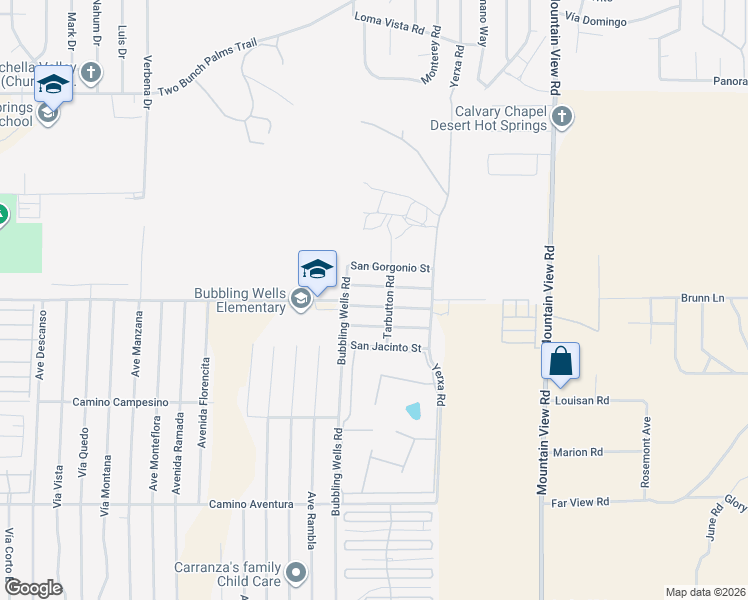 map of restaurants, bars, coffee shops, grocery stores, and more near 67576 San Tomas Street in Desert Hot Springs