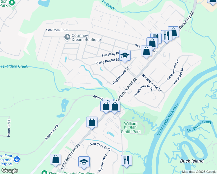 map of restaurants, bars, coffee shops, grocery stores, and more near 4372 Flagship Avenue Southeast in Southport