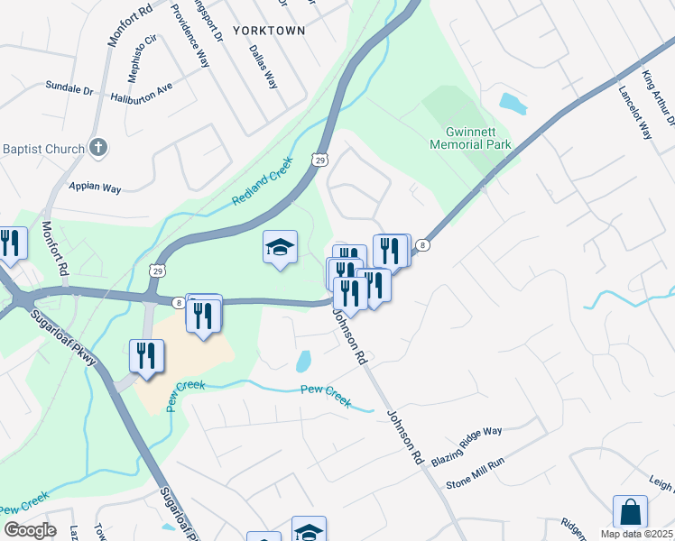 map of restaurants, bars, coffee shops, grocery stores, and more near 1173 Lawrenceville Highway in Lawrenceville