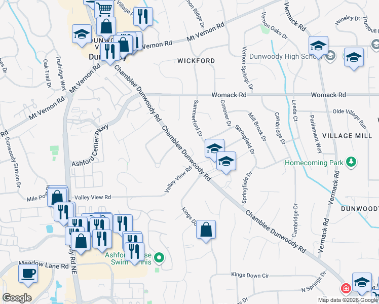map of restaurants, bars, coffee shops, grocery stores, and more near 1518 Eidson Hall Drive in Atlanta