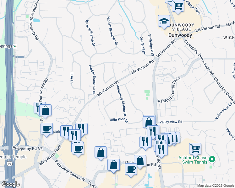 map of restaurants, bars, coffee shops, grocery stores, and more near 4824 Dunwoody Station Drive in Dunwoody