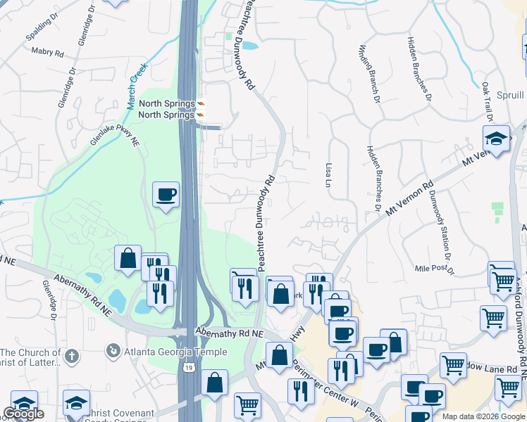 map of restaurants, bars, coffee shops, grocery stores, and more near 1055 Charles Towne Square in Atlanta