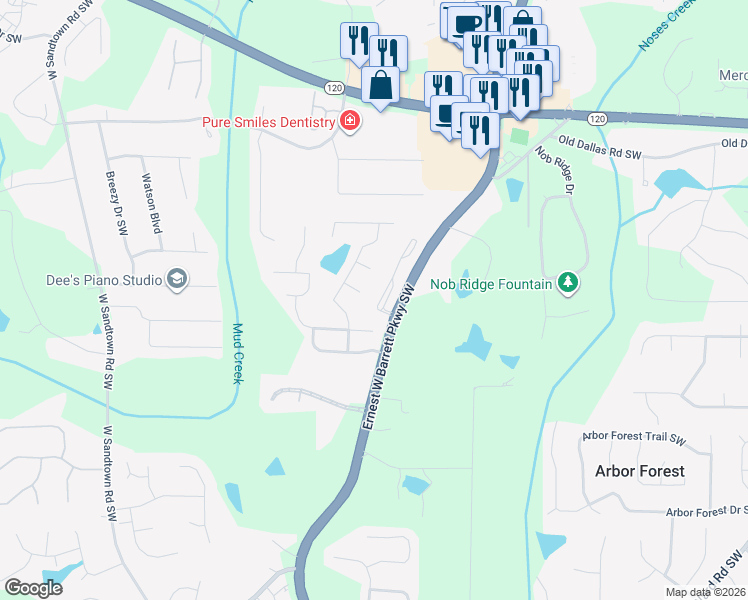 map of restaurants, bars, coffee shops, grocery stores, and more near 683 Alexander Farms Lane in Marietta
