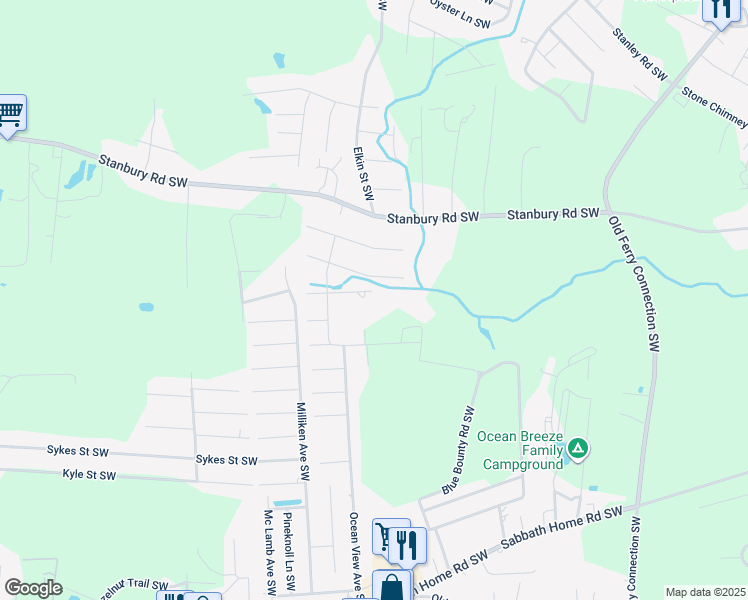 map of restaurants, bars, coffee shops, grocery stores, and more near 1101 Blue Fish Street Southwest in Brunswick County