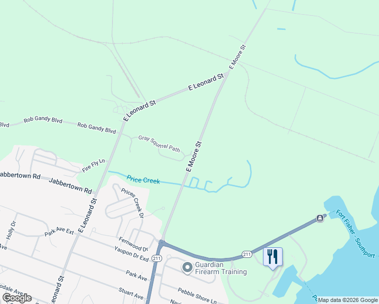 map of restaurants, bars, coffee shops, grocery stores, and more near East Moore Street in Southport