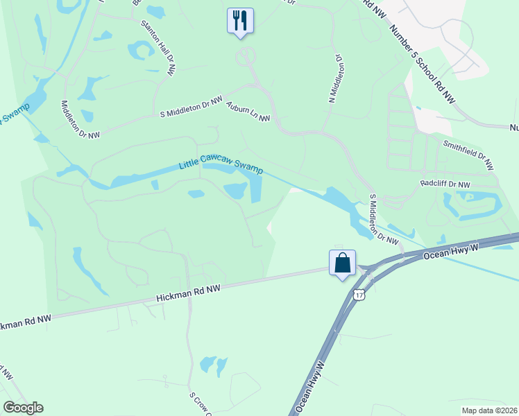 map of restaurants, bars, coffee shops, grocery stores, and more near 9219 Old Field Road in Calabash