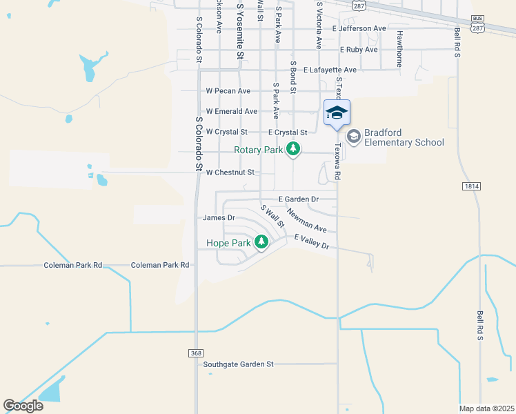 map of restaurants, bars, coffee shops, grocery stores, and more near 1202 South Wall Street in Iowa Park