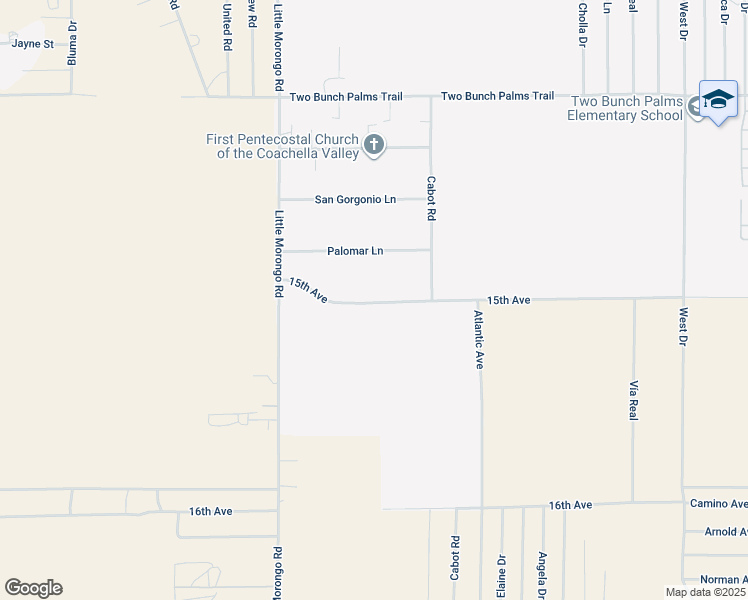 map of restaurants, bars, coffee shops, grocery stores, and more near 15th Avenue in Desert Hot Springs
