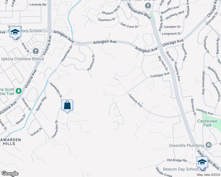 map of restaurants, bars, coffee shops, grocery stores, and more near 2342 Boulder Bluffs Court in Riverside