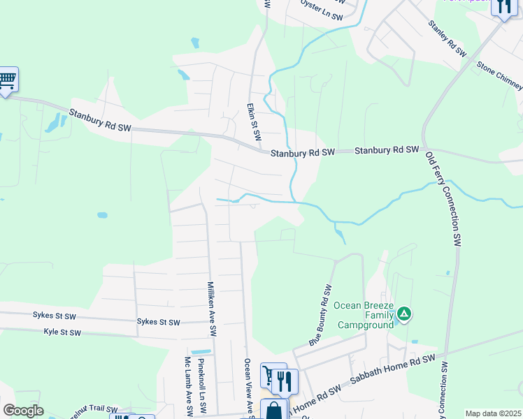 map of restaurants, bars, coffee shops, grocery stores, and more near 1101 Blue Fish Street Southwest in Brunswick County
