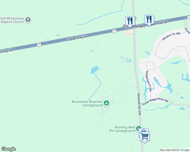 map of restaurants, bars, coffee shops, grocery stores, and more near 7256 Farm Loop Path Southwest in Sunset Beach