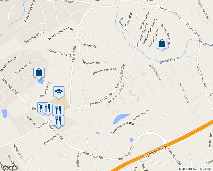 map of restaurants, bars, coffee shops, grocery stores, and more near 855 Madison Chase Way in Lawrenceville
