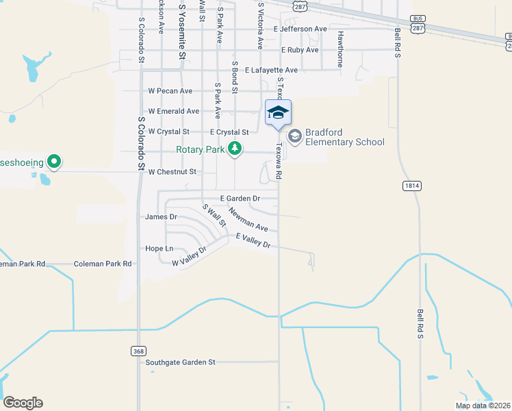 map of restaurants, bars, coffee shops, grocery stores, and more near 1214 Richland Street in Iowa Park