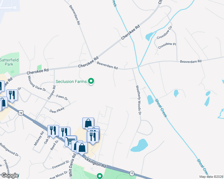 map of restaurants, bars, coffee shops, grocery stores, and more near 170 Pine Creek Way in Winterville