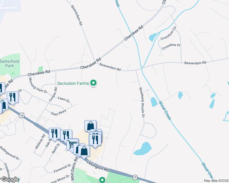 map of restaurants, bars, coffee shops, grocery stores, and more near 170 Pine Creek Way in Winterville