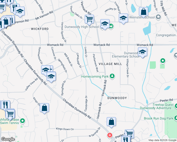map of restaurants, bars, coffee shops, grocery stores, and more near 4828 Leeds Court in Dunwoody