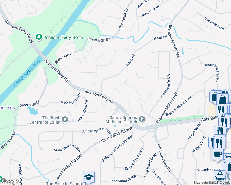 map of restaurants, bars, coffee shops, grocery stores, and more near 220 North Springs Court in Sandy Springs