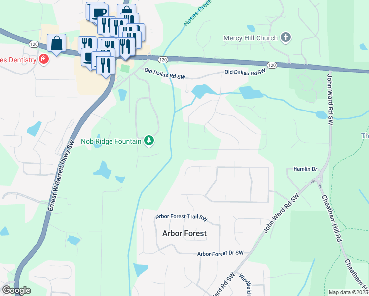 map of restaurants, bars, coffee shops, grocery stores, and more near 996 Wemberley Lane in Marietta