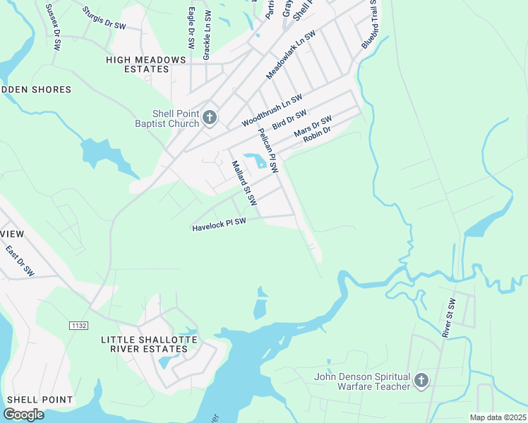 map of restaurants, bars, coffee shops, grocery stores, and more near 3257 Havelock Place Southwest in Shallotte