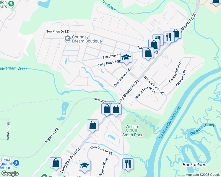 map of restaurants, bars, coffee shops, grocery stores, and more near 4372 Flagship Avenue Southeast in Southport