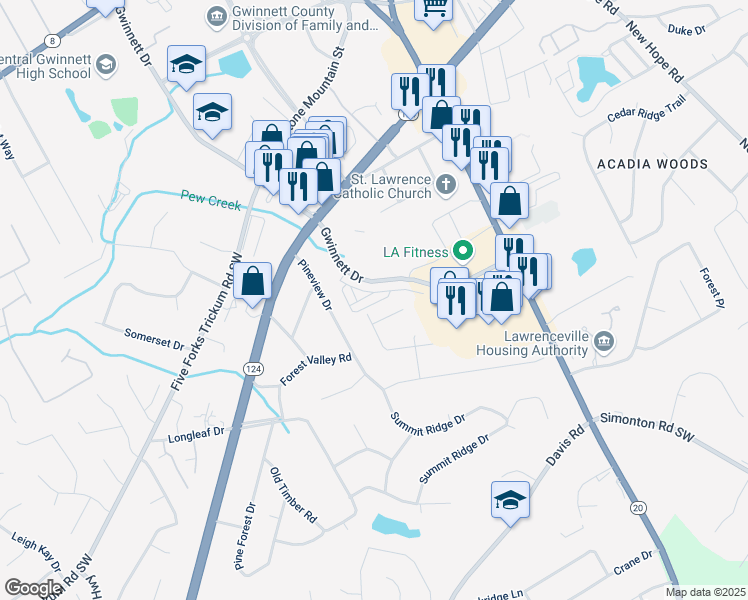 map of restaurants, bars, coffee shops, grocery stores, and more near 556 Amarante Cir in Lawrenceville