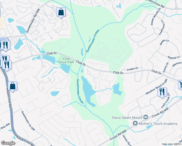 map of restaurants, bars, coffee shops, grocery stores, and more near 1070 Country Court in Lawrenceville