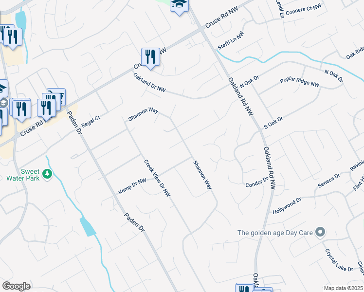 map of restaurants, bars, coffee shops, grocery stores, and more near 2272 Plantation Court Northwest in Lawrenceville