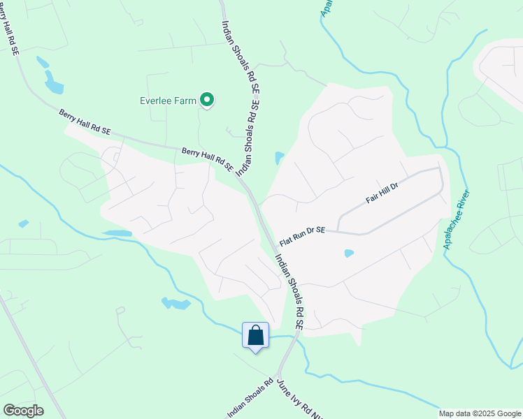 map of restaurants, bars, coffee shops, grocery stores, and more near 3893 Indian Shoals Road Southeast in Bethlehem