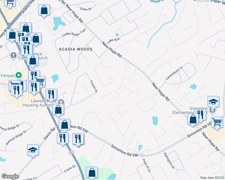 map of restaurants, bars, coffee shops, grocery stores, and more near 81 Oxford Brook Way in Lawrenceville