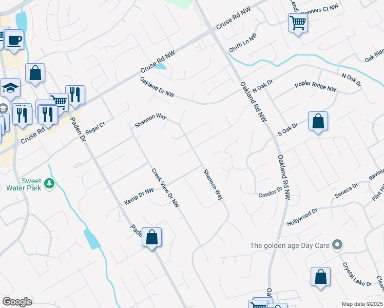 map of restaurants, bars, coffee shops, grocery stores, and more near 2272 Plantation Court Northwest in Lawrenceville