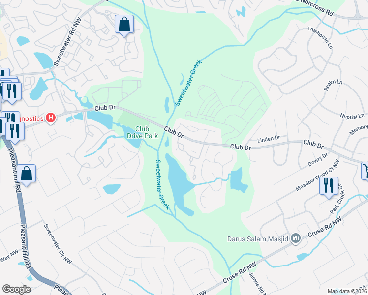 map of restaurants, bars, coffee shops, grocery stores, and more near 1146 Country Court in Lawrenceville