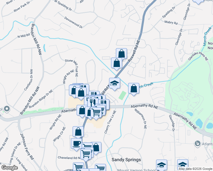 map of restaurants, bars, coffee shops, grocery stores, and more near in Sandy Springs