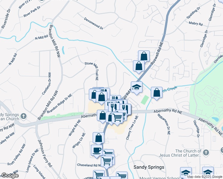 map of restaurants, bars, coffee shops, grocery stores, and more near 6771 Sunny Brook Lane Northeast in Atlanta