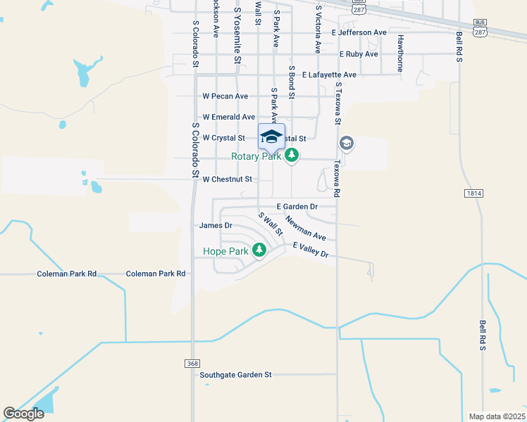 map of restaurants, bars, coffee shops, grocery stores, and more near 1214 South Wall Street in Iowa Park