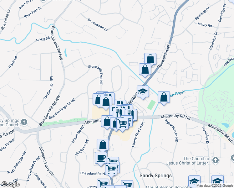 map of restaurants, bars, coffee shops, grocery stores, and more near 6771 Sunny Brook Lane Northeast in Atlanta