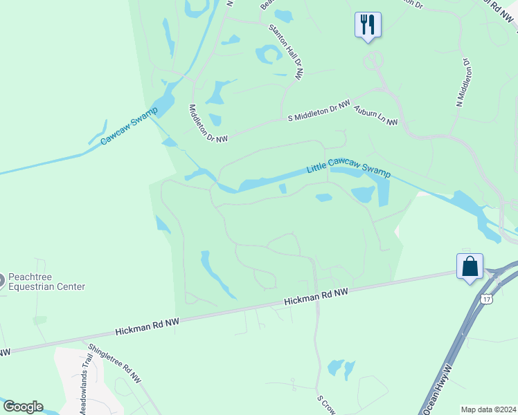 map of restaurants, bars, coffee shops, grocery stores, and more near 9271 Oldfield Road in Calabash