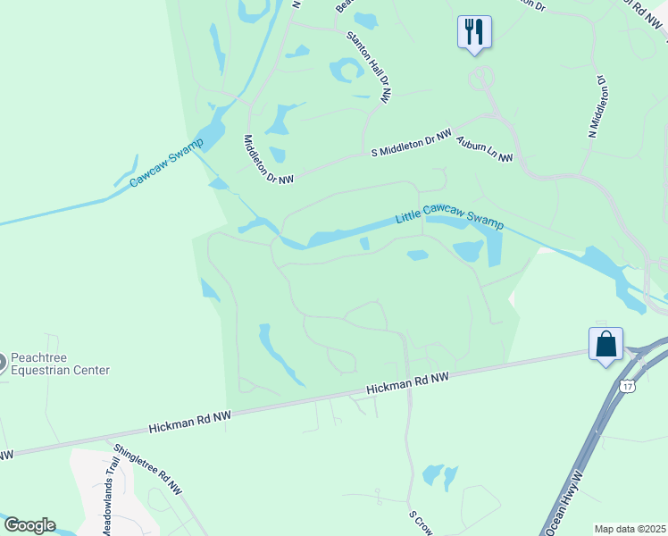 map of restaurants, bars, coffee shops, grocery stores, and more near 9271 Oldfield Road in Calabash