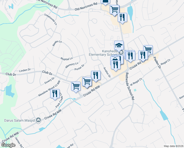 map of restaurants, bars, coffee shops, grocery stores, and more near 2795 Harper Ferry Drive Northwest in Lawrenceville
