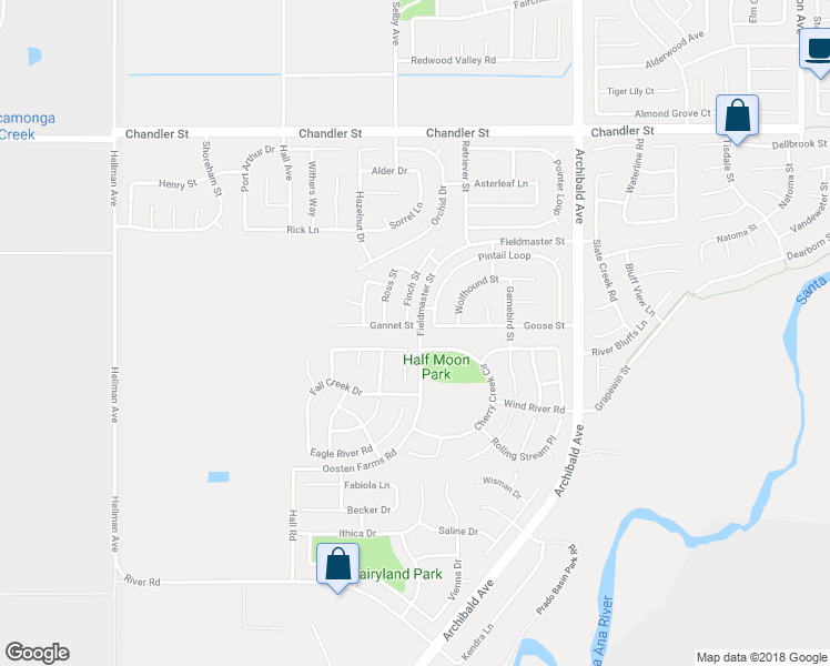 map of restaurants, bars, coffee shops, grocery stores, and more near 8159 Finch Street in Corona