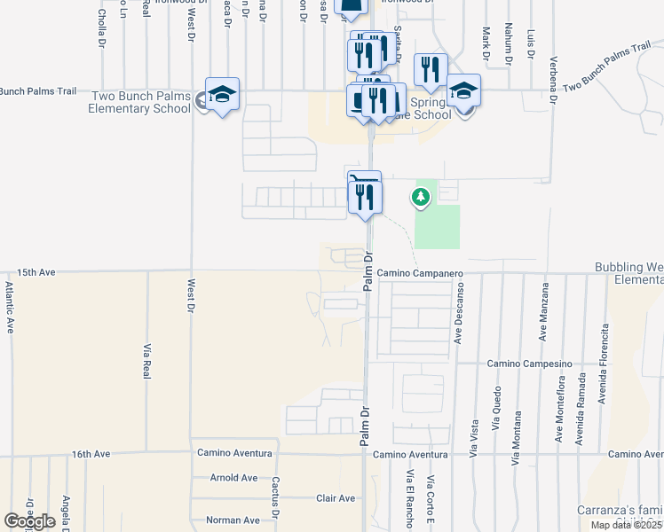 map of restaurants, bars, coffee shops, grocery stores, and more near 14881 Palm Drive in Desert Hot Springs