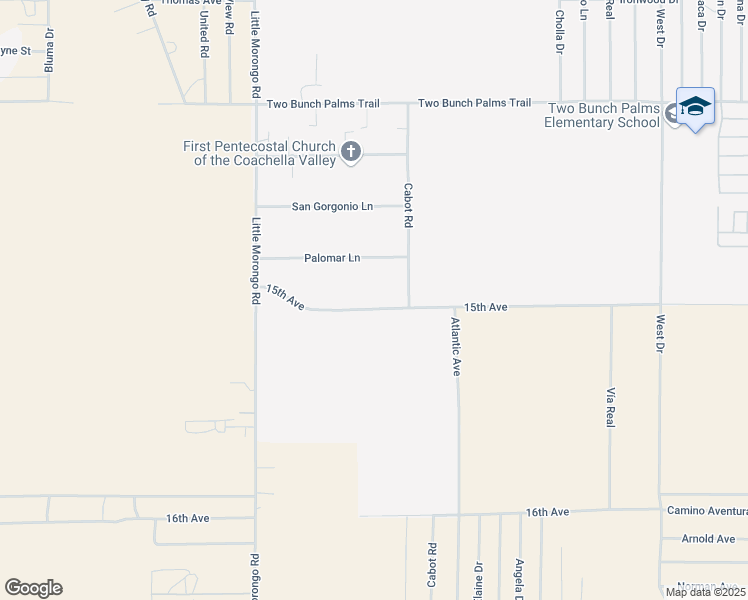 map of restaurants, bars, coffee shops, grocery stores, and more near 15th Avenue in Desert Hot Springs