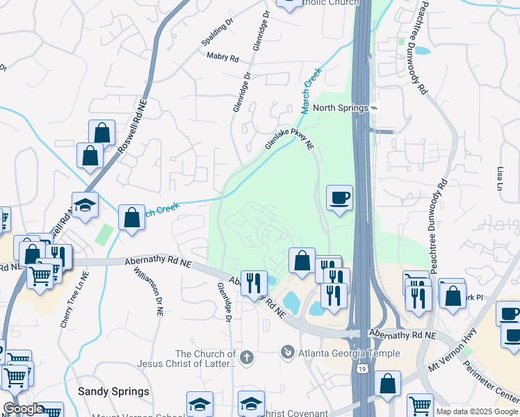 map of restaurants, bars, coffee shops, grocery stores, and more near 6807 Prelude Drive in Sandy Springs